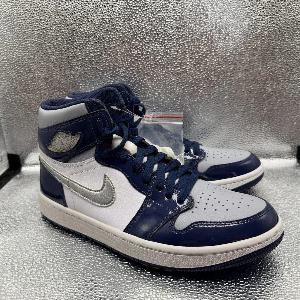 Size 9 Jordan 1 Retro High Silver Midnight Navy White Mens Shoes DQ0660-100